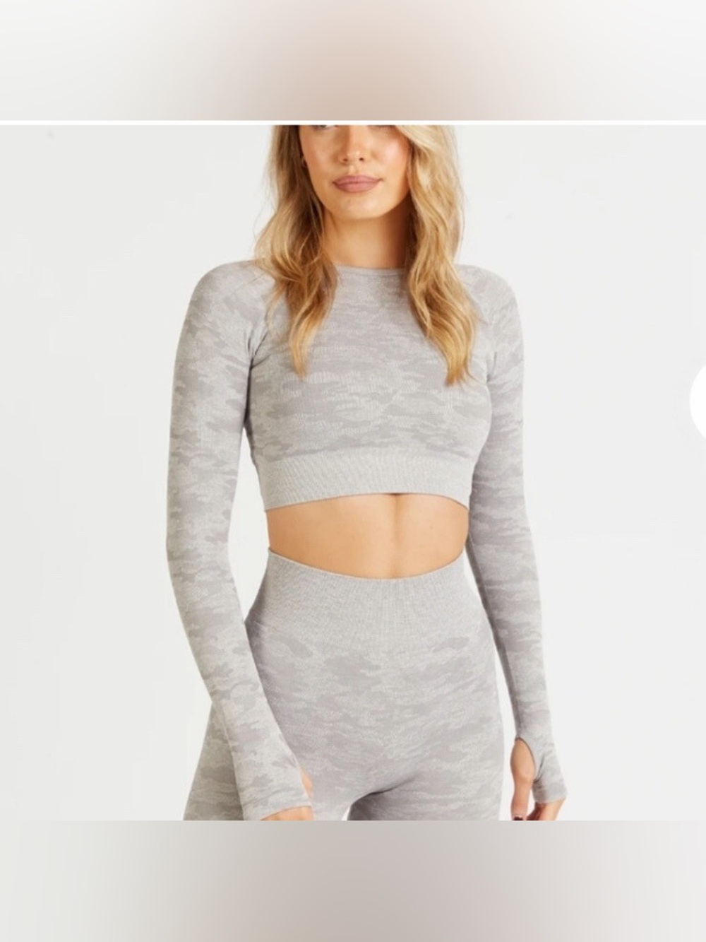 AYBL long sleeve workout crop top grey camo